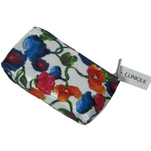 CLINIQUE cosmetic makeup bag white and floral colorful Jonathan Cohen